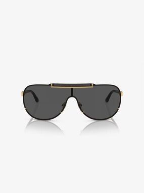 Versace Black Frame with Gold Greek Key Shield Sunglasses